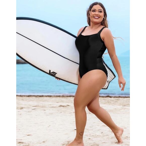 Aleumdr Women's One-Piece Athletic Sport Bathing Suit XL Black Strap-Back - Picture 7 of 9